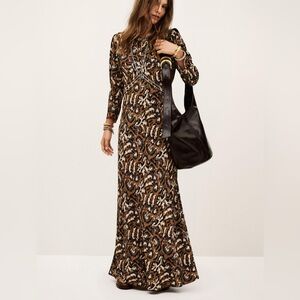 ba&sh Onoa Patterned Midaxi Dress Yellow Ochre Size L